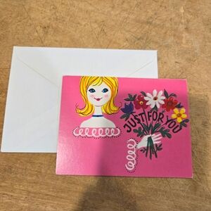 Vintage Just For You pink floral 1960s 1970s mod blank greeting card